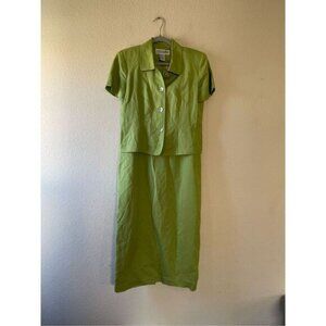Vintage 90s green linen blend sheath dress with jacket size 8